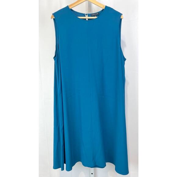 EILEEN FISHER Round Neck Swing Dress Tencel Viscose Crepe Sleeveless Nile Blue L - Picture 1 of 9